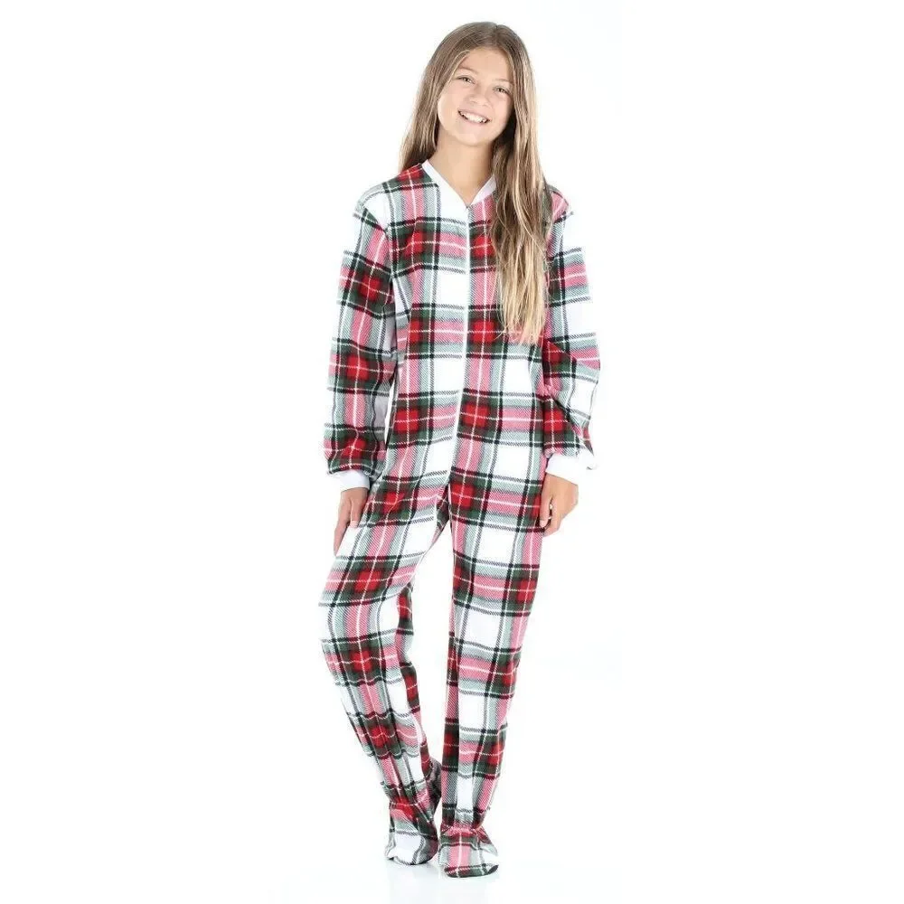 SleepytimePjs Family Matching Fleece Red, White & Green Plaid Onesie Pajamas